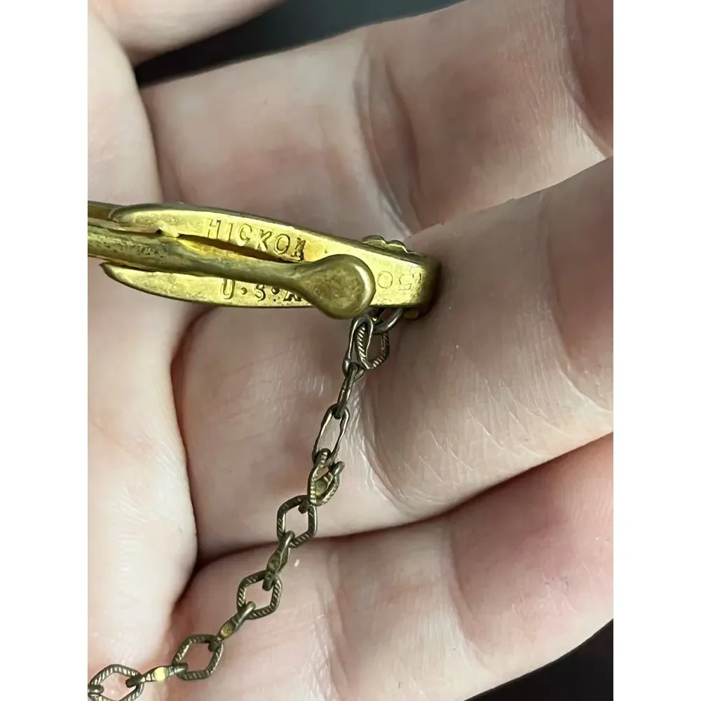 VTG Hickok USA Tie Clip Chain Gold Tone